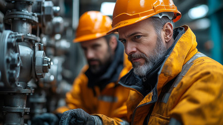 Skilled Workers Engaged in Mining and Extraction Activities at a Power Plant, Ensuring Efficient Operation of Energy Generation Systems in a Complex Infrastructure Setting Generative AIの素材