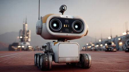 Robot conducts exploration on a distant planet during a space expedition Generative AIの素材