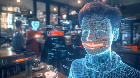 Exploring the Intersection of Identity and Technology in a Virtual Cafe Setting With AI Avatars and Holographic Interactions in a Future Society Generative AIの素材