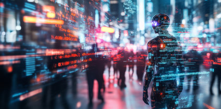 Exploration of synthetic consciousness in a futuristic urban environment Generative AIの素材