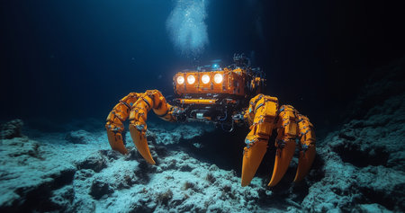 Underwater robot exploring ocean depths with advanced diving technology Generative AIの素材