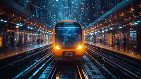 Innovative Smarttrain Arriving at a Futuristic Station Highlighting Modern Logistics and Automated Transportation Systems Generative AIの素材