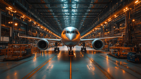 Major Aircraft Assembly in an Aerospace Manufacturing Facility Showcasing Advanced Engineering and Construction Practices for Modern Aviation Generative AIの素材