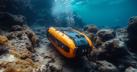 Exploring the depths of the ocean with an underwater robot submarine Generative AIの素材