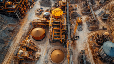 Mining Site Featuring Advanced Equipment and Infrastructure for Mineral Extraction and Processing in a Large Quarry Environment Generative AIの素材