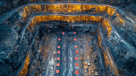 Large Scale Excavation Site Showcasing Multi Level Mining Operations in a Quarry With Mineral Extraction Processes in Focus Generative AIの素材