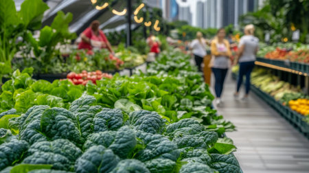 Urban Farming Revolutionizes Sustainability Efforts in a Modern Smart City With Lush Greenery and Vibrant Produce Generative AIの素材