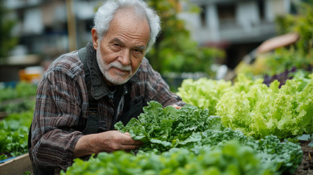 Urban Gardener Demonstrates Sustainable Practices by Cultivating Hydroponic Vegetables in a Smart City Environment Generative AIの素材