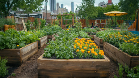 Urban Farming Initiative Promotes Sustainability and Renewed Interest in Green Spaces in a Modern City Setting Generative AIの素材