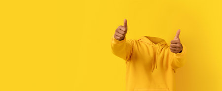 Creative representation of lifestyle with headless figure giving thumbs up