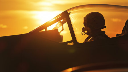 A luxury rotorcraft prepares for departure under a stunning sunsetの素材