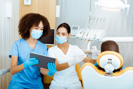 Modern technology and X-rays in dental officeの写真素材