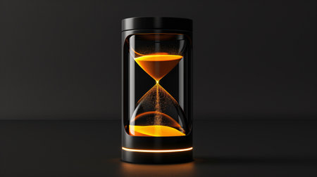 An hourglass of orange sands symbolizes time, aging, and biomedical progressの素材