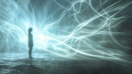 A silhouette bathed in light symbolizes the future of longevity research in biopharmaの素材