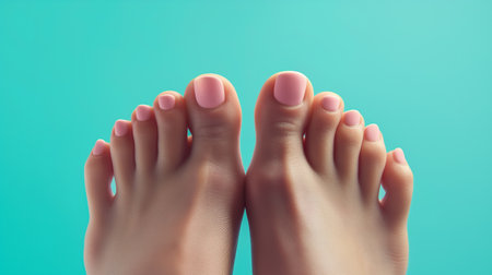 Elegantly showcased hands and feet with soft pink polish, highlighting nail care techniquesの素材