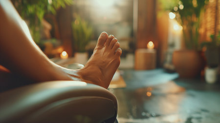 Enjoy a relaxing pedicure session with a beautiful foot in a calming spa environmentの素材