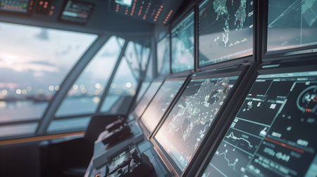 Advanced control center oversees maritime operations with top navigation and communication toolsの素材