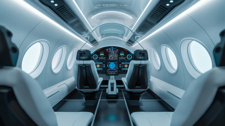 Modern cockpit with sleek displays and comfy seating for efficient operationsの素材