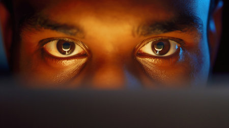 A person is engaged in a video call, wearing a headset and focused on the screenの素材