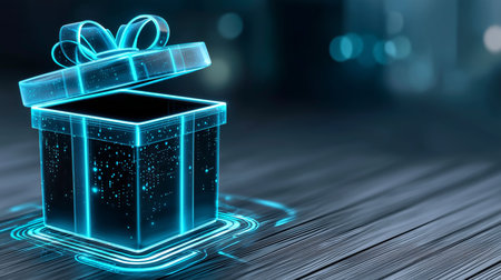 Gift box glowing with excitement during a delivery in a serene environment Generative AIの素材