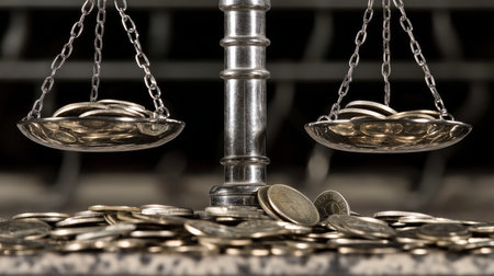 Coins on a scale symbolize ongoing probes into government corruption and ethical breachesの素材