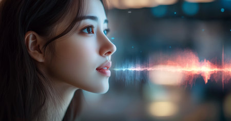 Voice control technology demonstrates sound interaction with virtual assistant Generative AIの素材