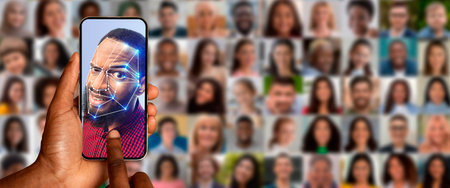 Modern technology enables facial recognition for identification on smartphonesの写真素材