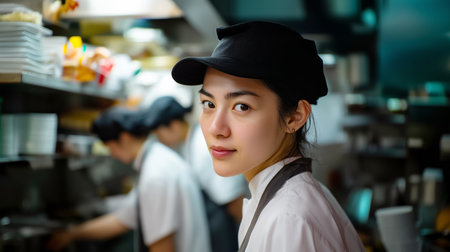Professional cook works diligently in busy restaurant kitchen during peak hours Generative AIの素材