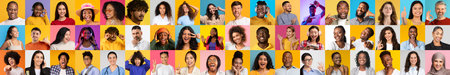Colorful collection of joyful, diverse faces and lifestylesの写真素材