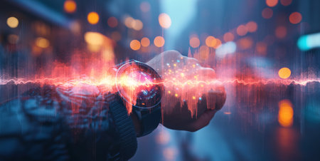 Sound waves and technology blending in a dynamic urban environment Generative AIの素材