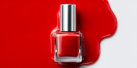 Luxurious red gel manicure polish with smooth liquid spill in elegant display Generative AIの素材