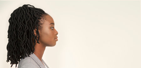 Profile Portrait Of Serious Businesswoman, Studio Shot, Panorama