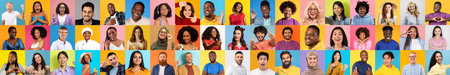 Diverse group of people sharing smiles in colorful lifestyle collage