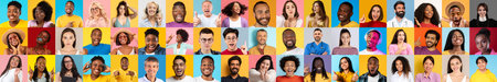 Joyful diversity in a collage of multiethnic faces