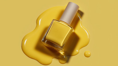 Elegant yellow nail polish creating a luxurious manicure look for summer Generative AIの素材