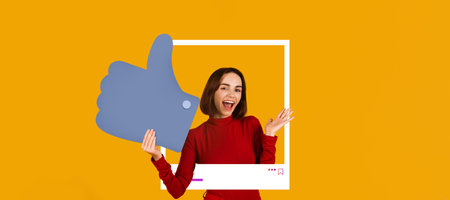 Bright collage featuring a joyful influencer showcasing social media engagement