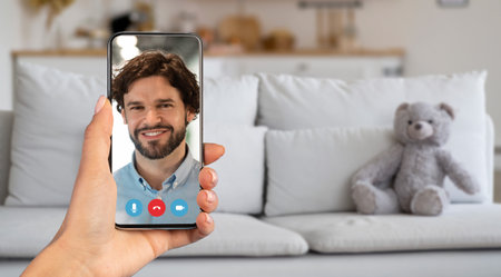 Engaging online conversation during a video call from homeの写真素材