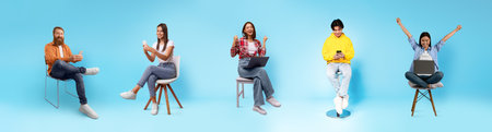 Diverse group of people engaging with technology in a bright studio setting