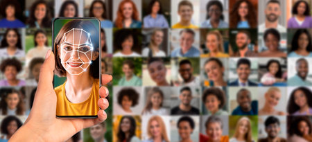 Technology enhances identification with face recognition on smartphoneの写真素材