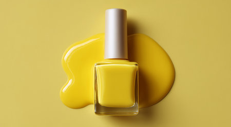 Luxury yellow gel nail polish with shiny bottle on vibrant backdrop Generative AIの素材