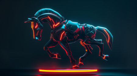 A robot horse performs stunning aerial tricks in a high-tech circus, captivating the crowdの素材