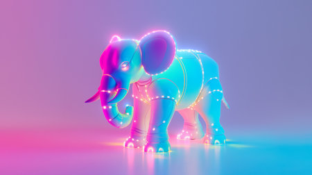 A metallic elephant dazzles with aerial stunts in a vibrant, illuminated circus showの素材