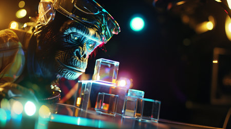 A metallic robot wows the crowd with its remarkable tricks and agility in a circus actの素材