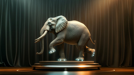 A remarkable robot elephant showcases impressive stunts and agility in a vibrant circus performanceの素材