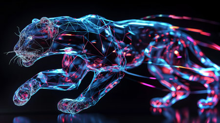 A robotic animal showcases impressive aerial tricks in a vibrant circus atmosphereの素材