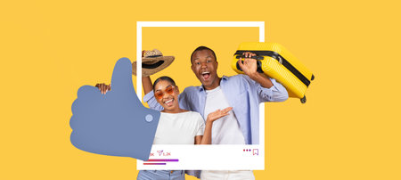 Boosting online presence with thumbs up and vibrant social media collage