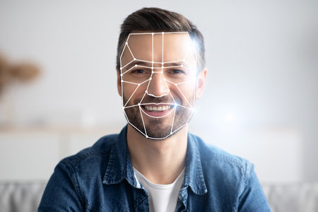 Modern facial recognition technology enhances identification in daily lifeの写真素材