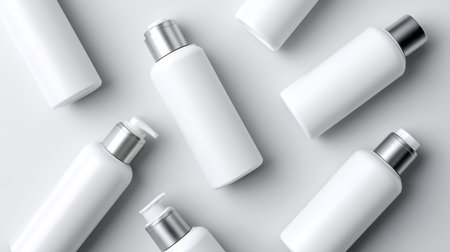 Minimalistic white bottles symbolize sustainable living and eco-friendly solutions Generative AIの素材