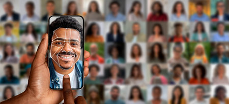 Modern face recognition technology showcased on smartphone displayの写真素材