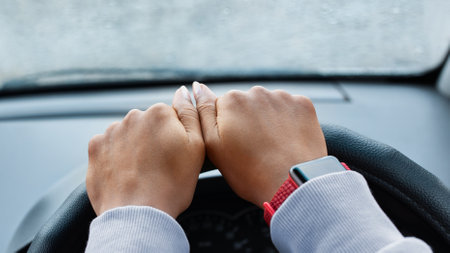 Modern woman driver and searching road by gps mapの写真素材